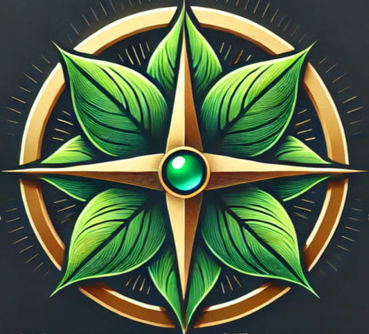 Bild på en kompass med blad står för hälsokostrådgivning